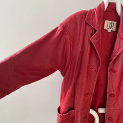 1980s Red Leather Midi Jacket/Coat