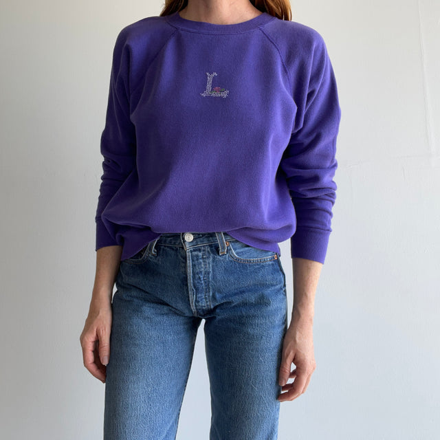 1980s "L" Hand Stitched Sweet Purple Sweatshirt