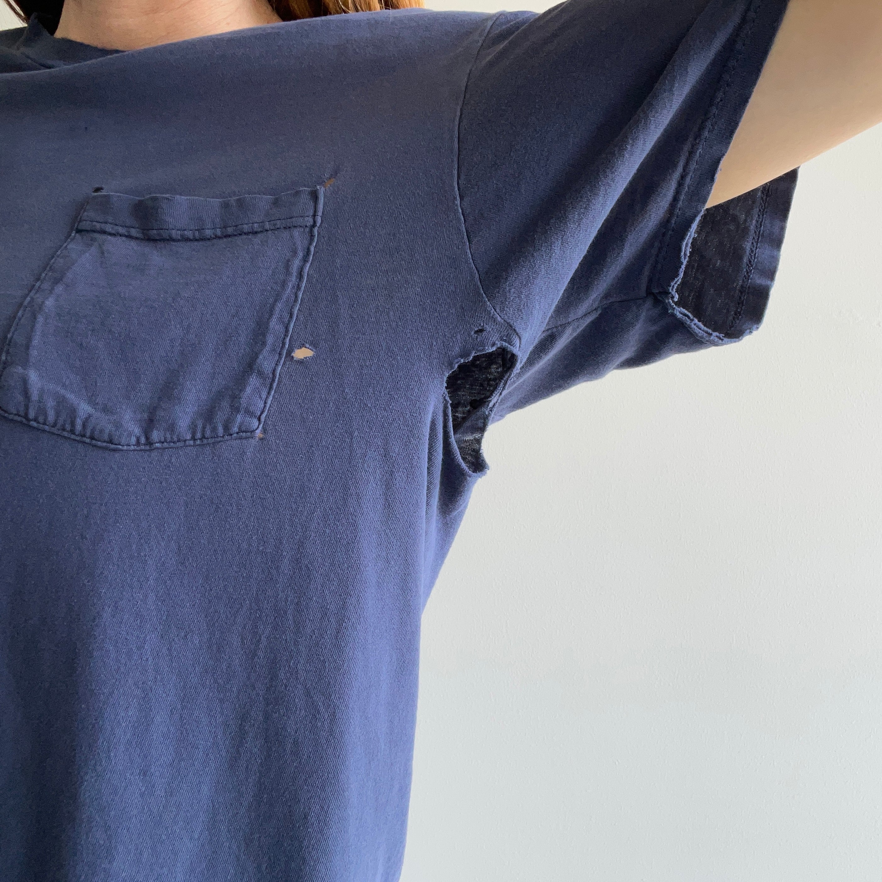 2000s Destroyed D Grade Navy Pocket T-Shirt