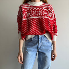 1980s Acrylic Red and White Snow Flake Sweater