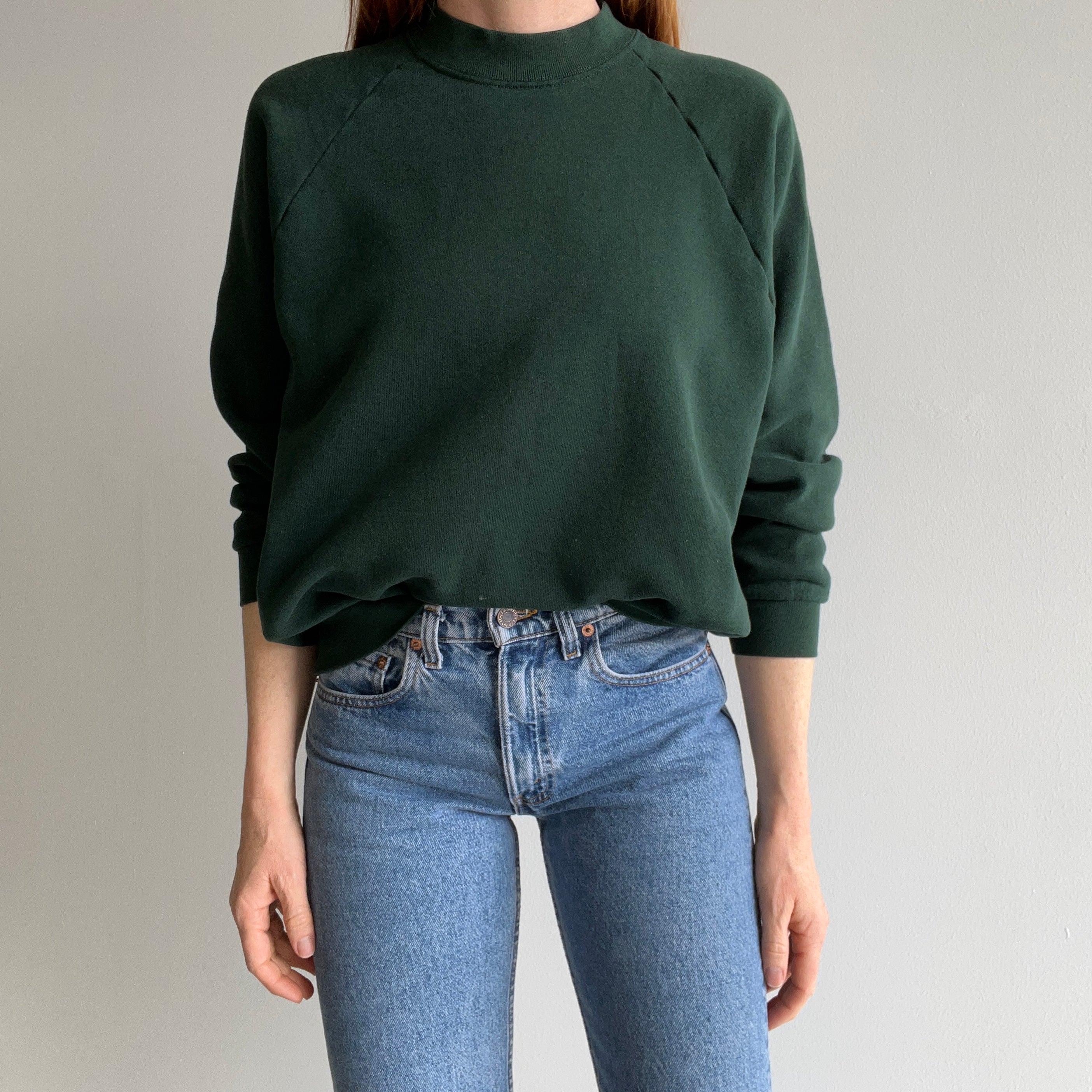 1980s Fir Green Blank Sweatshirt by FOTL - THIS