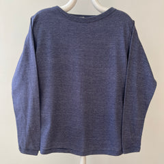 1980s Blank Heather Navy Blue Long Sleeve T Shirt - !!!!!