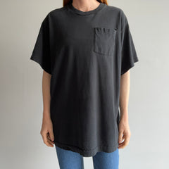 1990s Faded Blank Black Pocket T-Shirt - !!!!