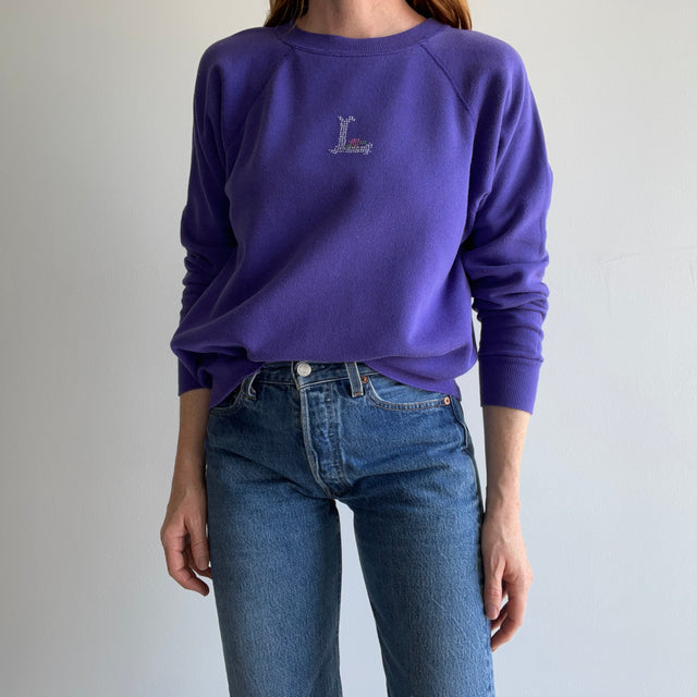 1980s "L" Hand Stitched Sweet Purple Sweatshirt