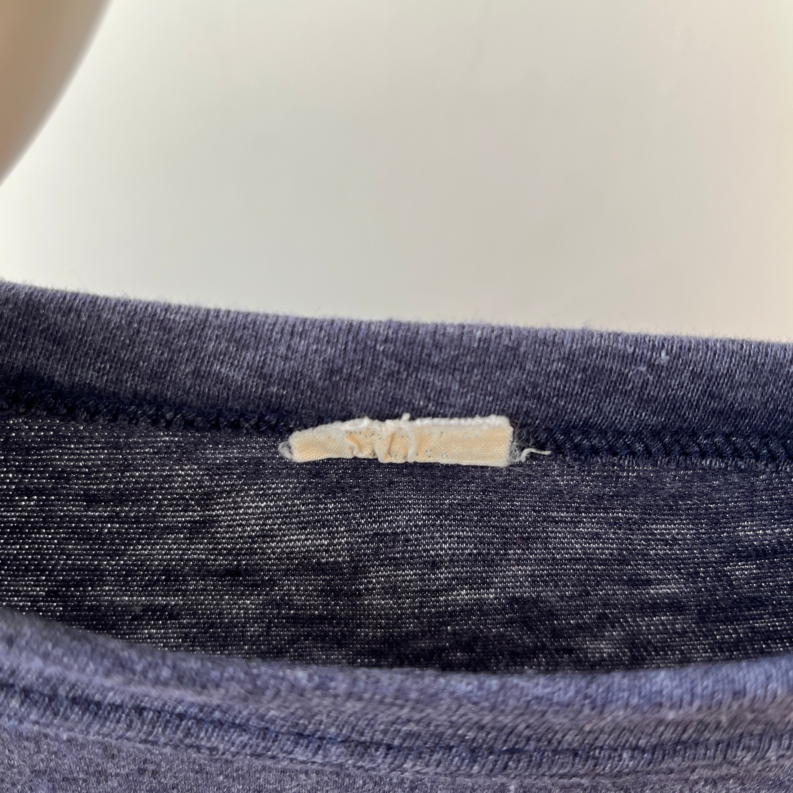 1980s Blank Heather Navy Blue Long Sleeve T Shirt - !!!!!