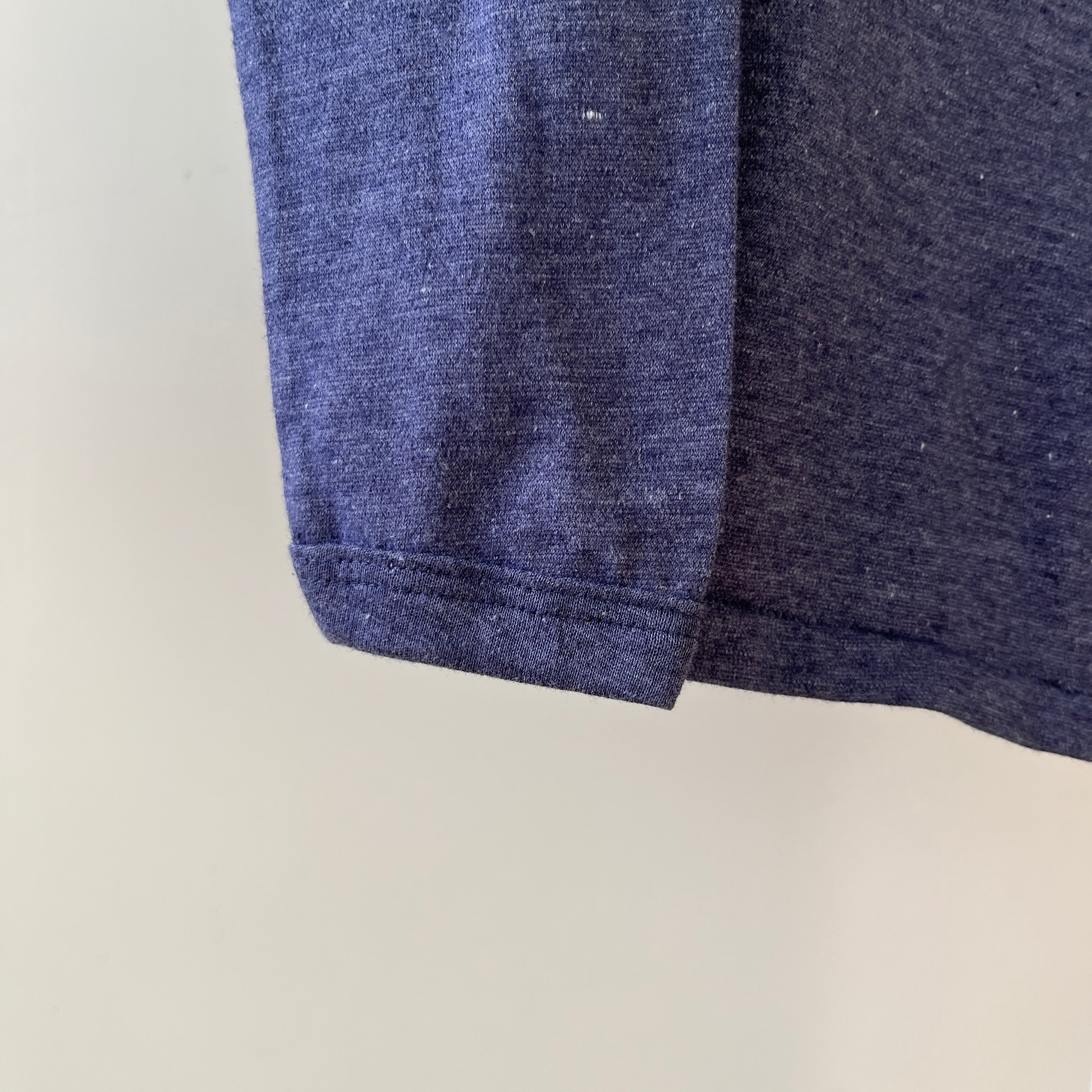 1980s Blank Heather Navy Blue Long Sleeve T Shirt - !!!!!