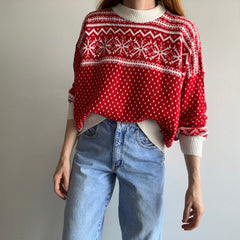 1980s Acrylic Red and White Snow Flake Sweater