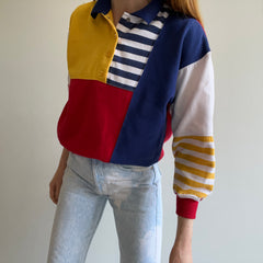 1980s Color Block Polo Sweatshirt - !!!