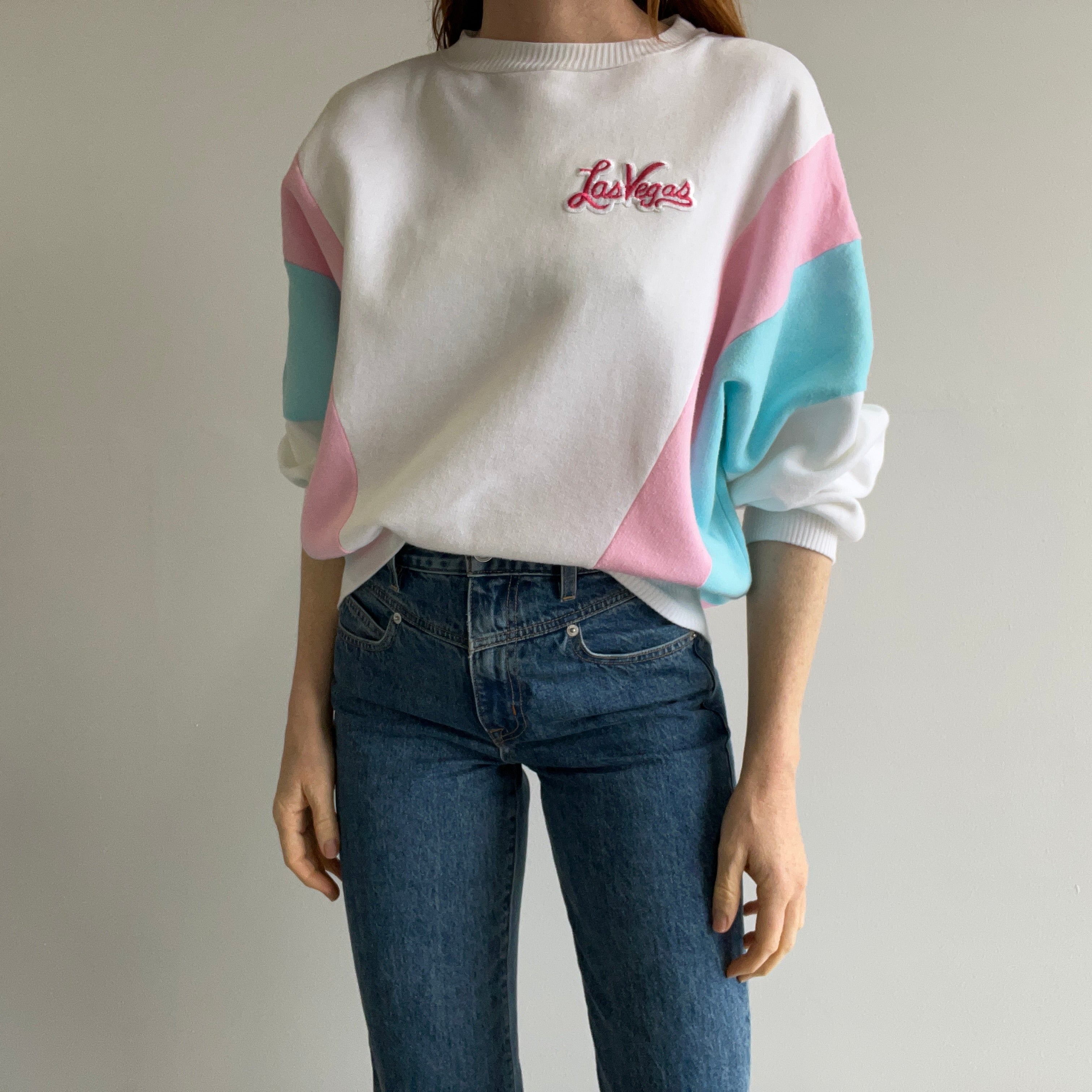 1980s Las Vegas Color Block Dolman Sleeve Incredible Sweatshirt