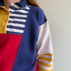 1980s Color Block Polo Sweatshirt - !!!