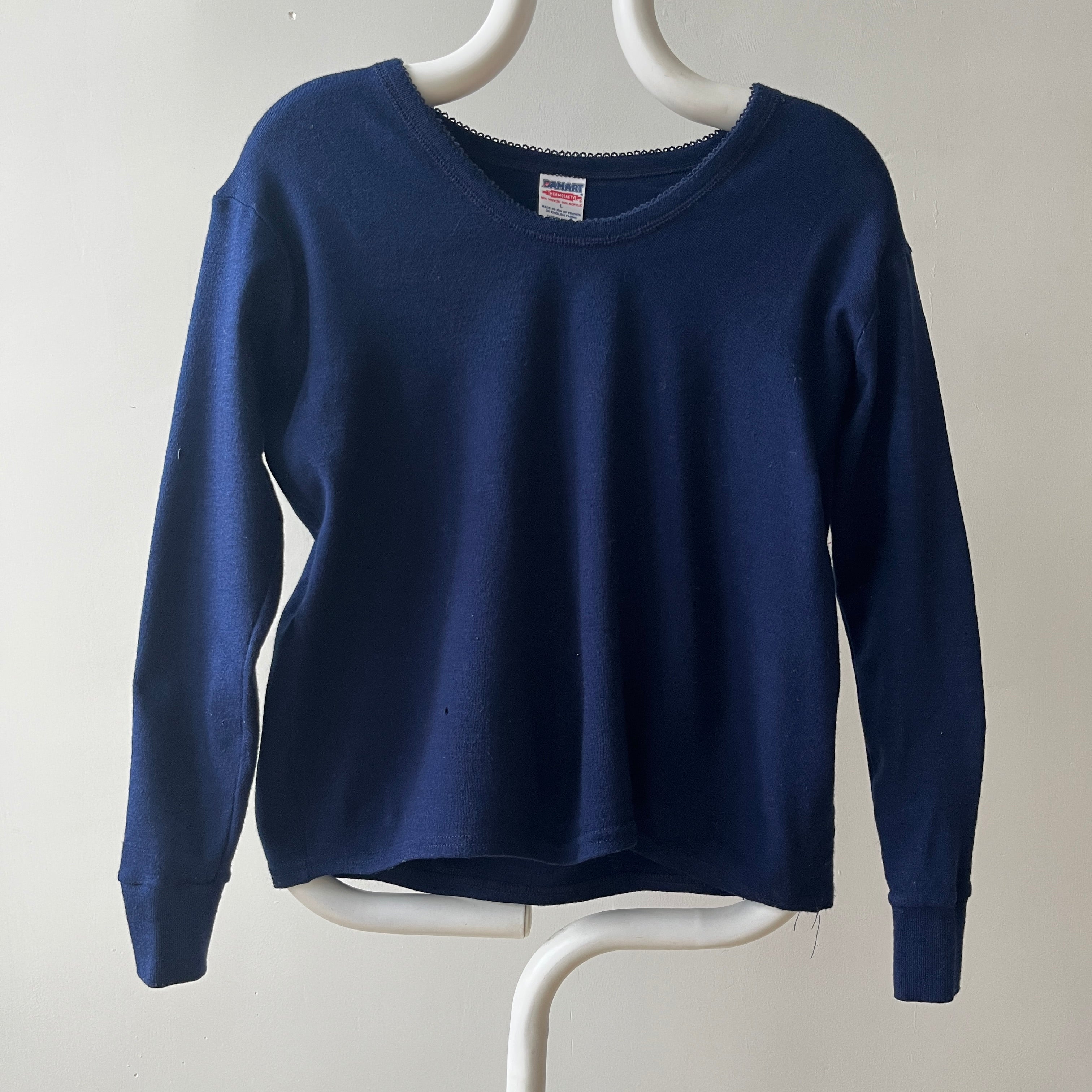 1980s Navy Blue Long Sleeve T Shirt