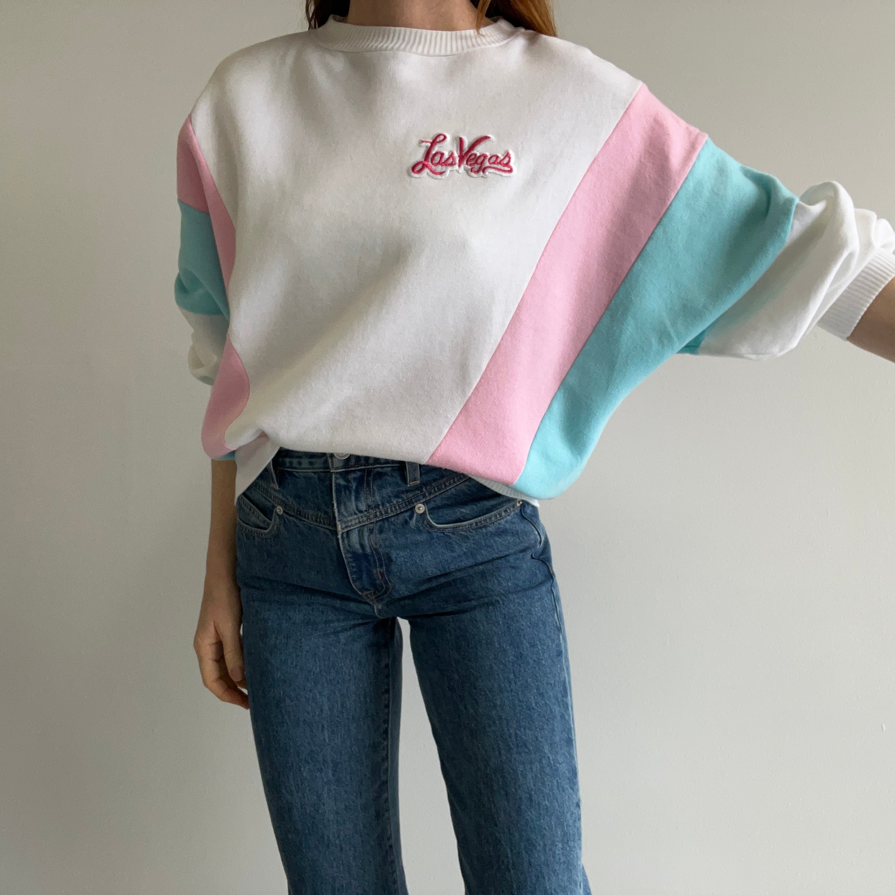 1980s Las Vegas Color Block Dolman Sleeve Incredible Sweatshirt