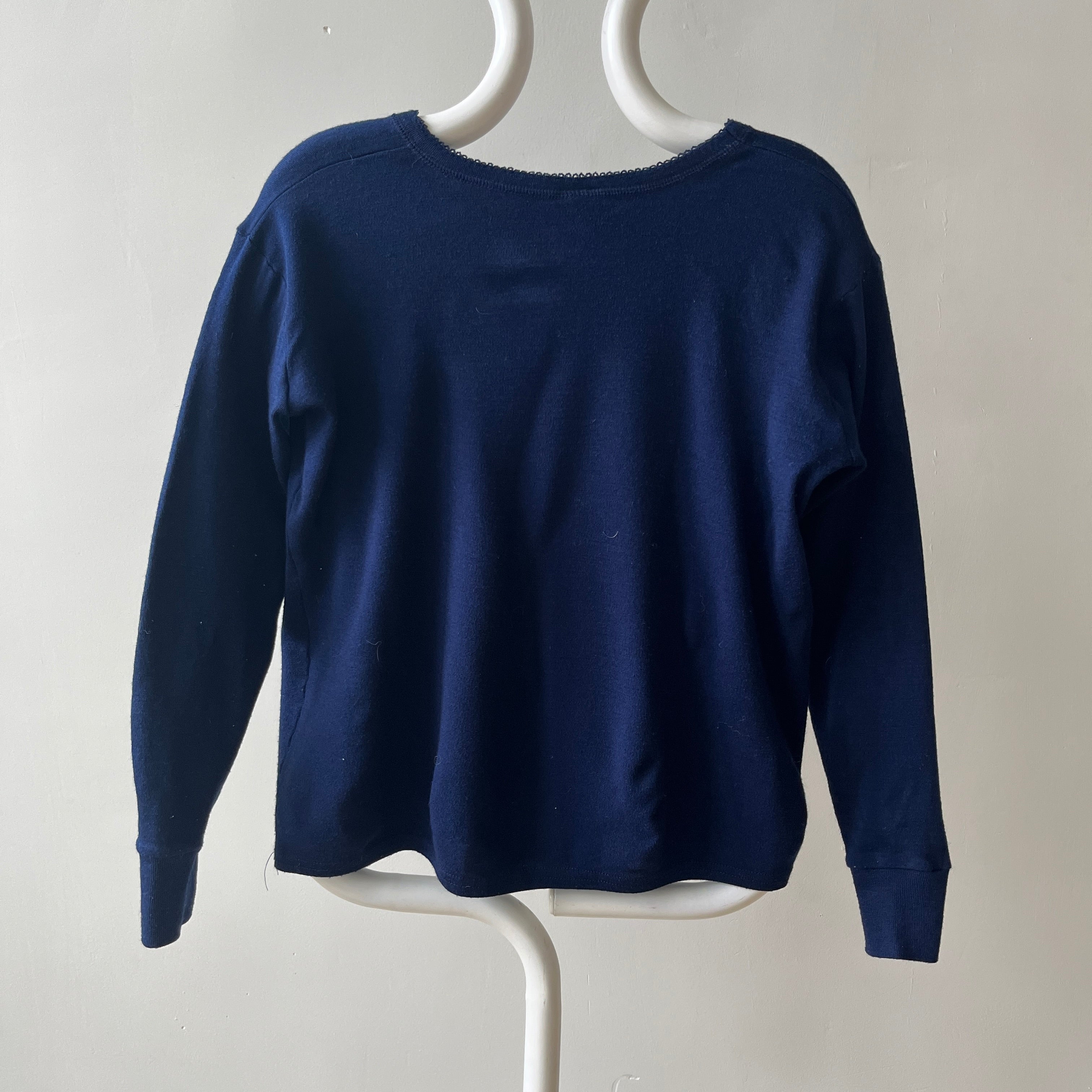 1980s Navy Blue Long Sleeve T Shirt