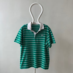 1980s Le Tigre Green and White Striped Rugby Weight Polo Style T Shirt
