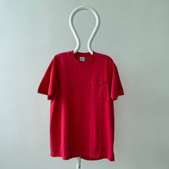 1980s Blank Faded Red Pocket T Shirt