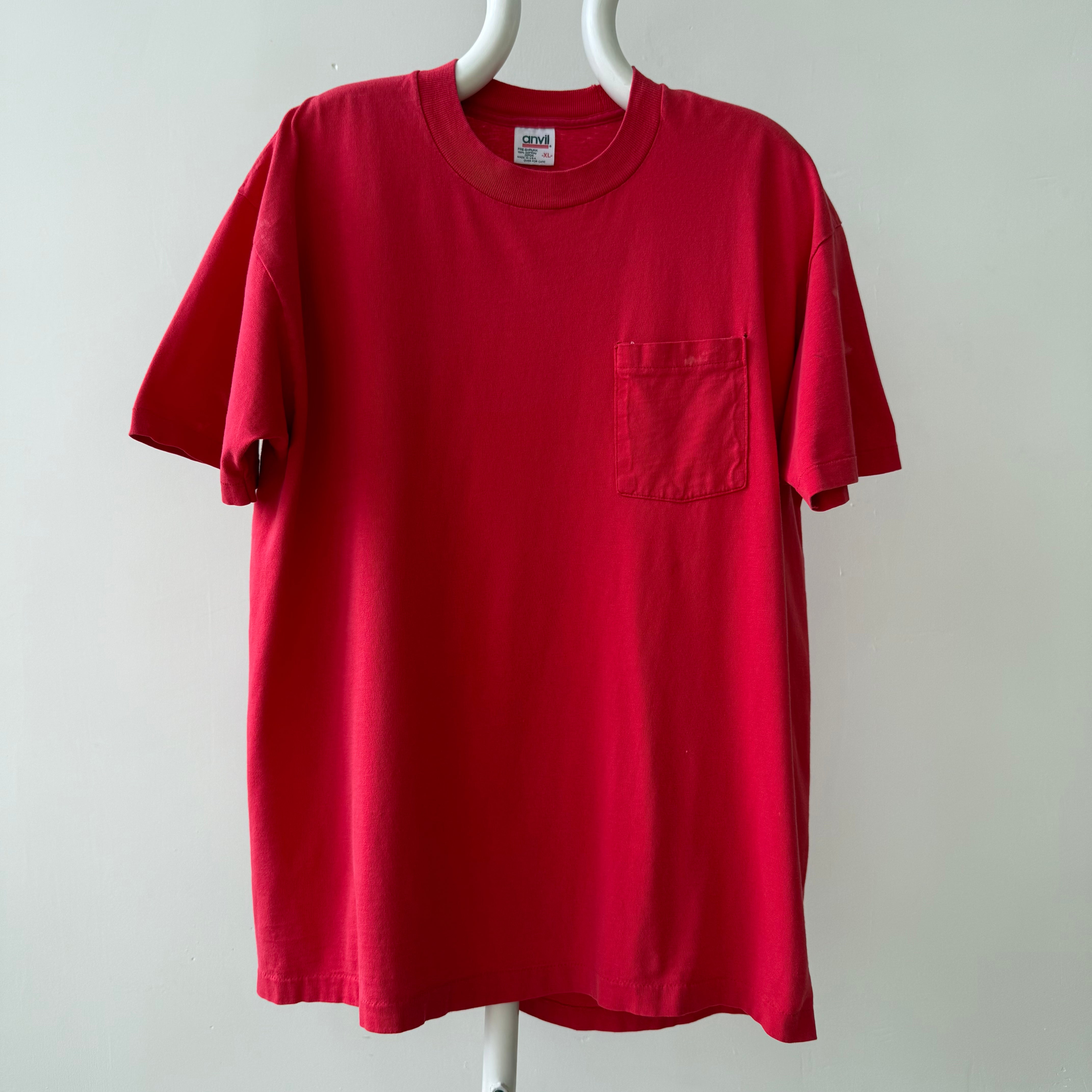 1980s Blank Faded Red Pocket T Shirt