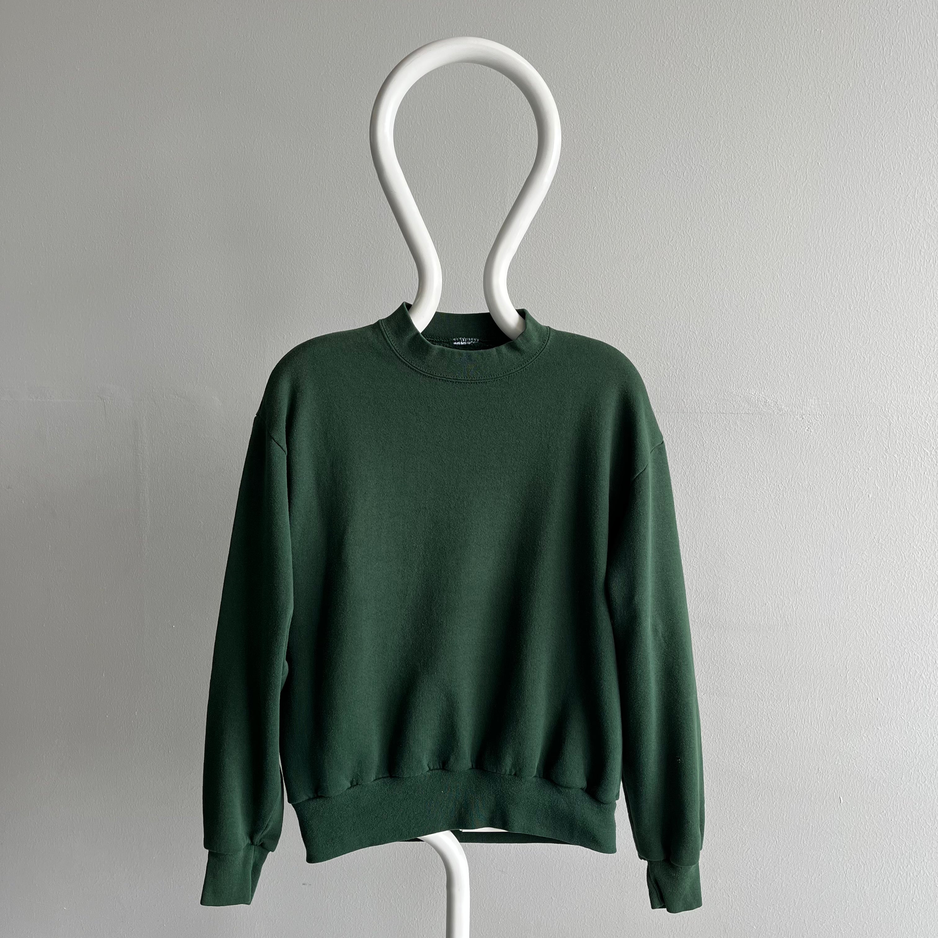 1980/90s Hunter Green Sweatshirt with a Slight Mock Neck