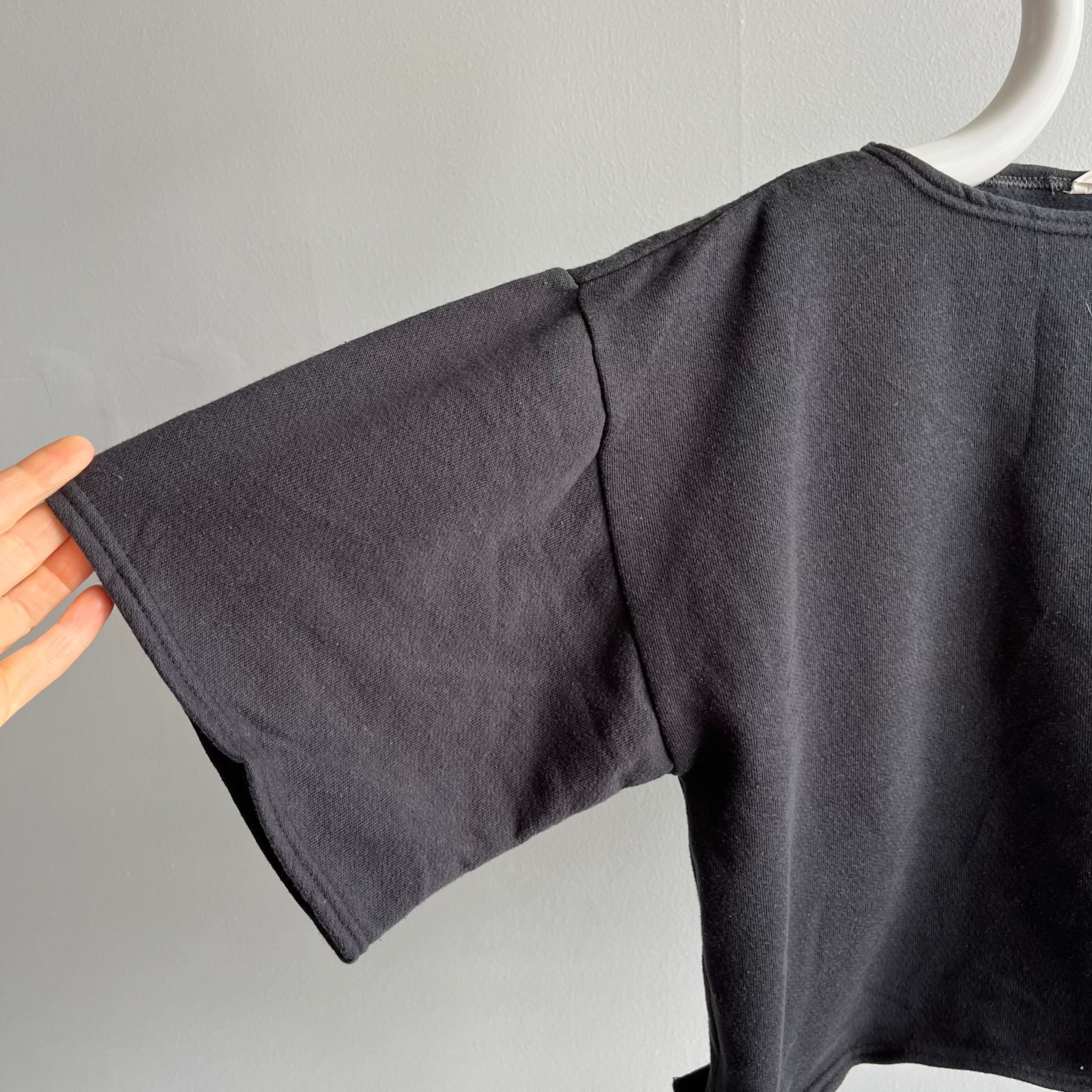 1980s Boxy Blank Black Warm Up Crop Top - YES!