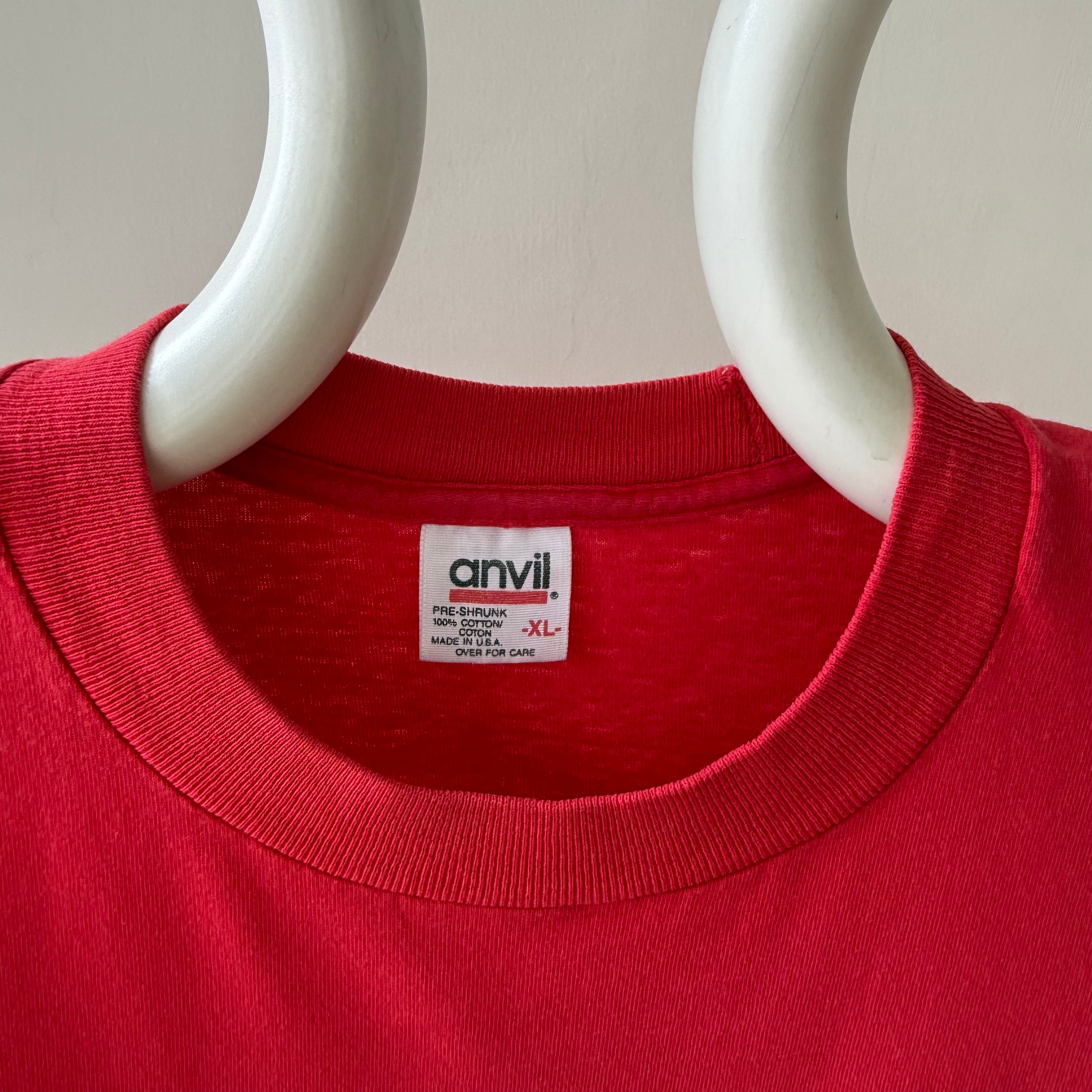 1980s Blank Faded Red Pocket T Shirt