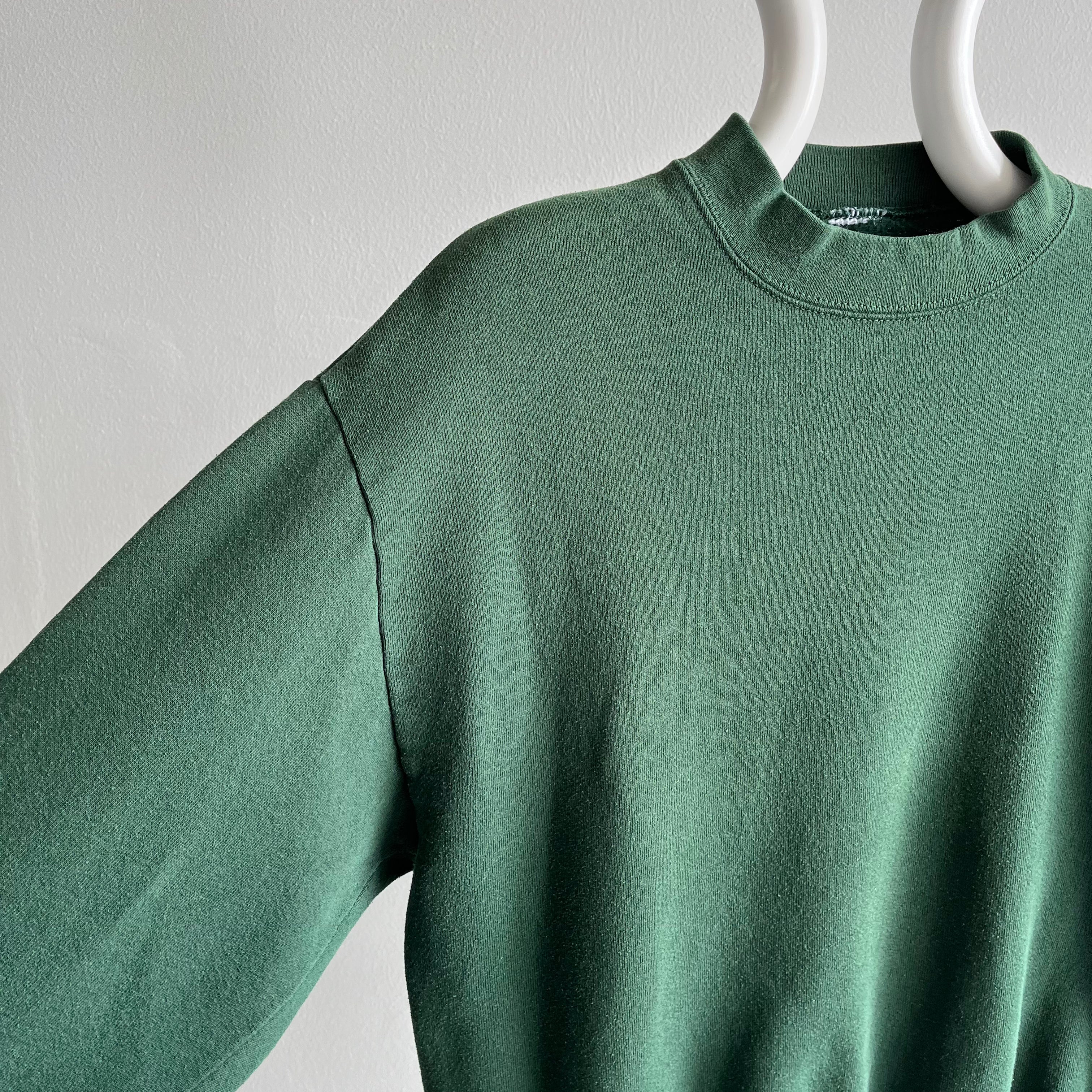 1980/90s Hunter Green Sweatshirt with a Slight Mock Neck