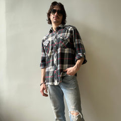 1990s Lightweight Wrangler Snap Front Cowboy Cotton Flannel Shirt