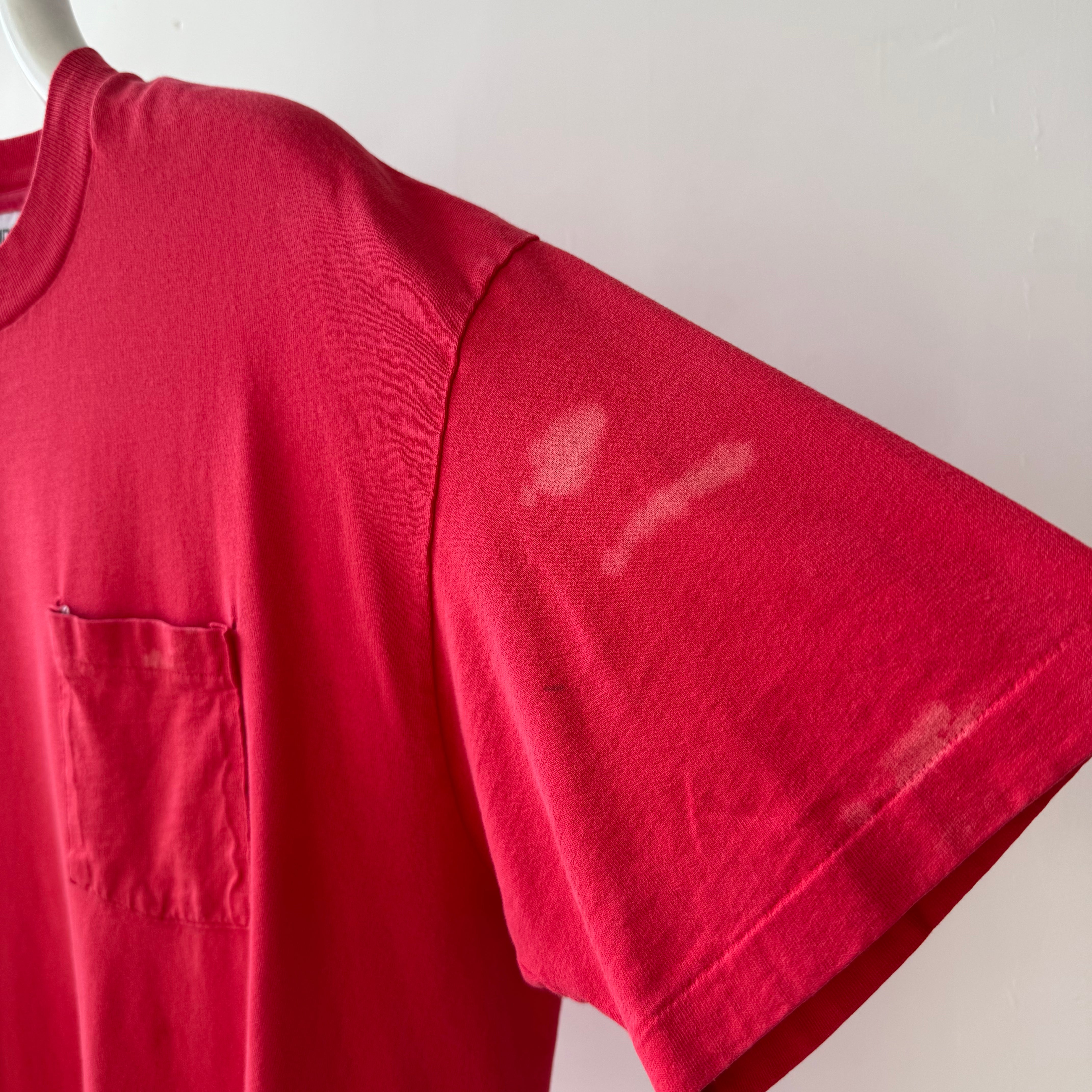 1980s Blank Faded Red Pocket T Shirt