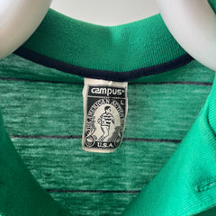 1970s/80s Green and Navy Striped Polo Style T Shirt - A Good One!