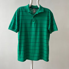 1970s/80s Green and Navy Striped Polo Style T Shirt - A Good One!