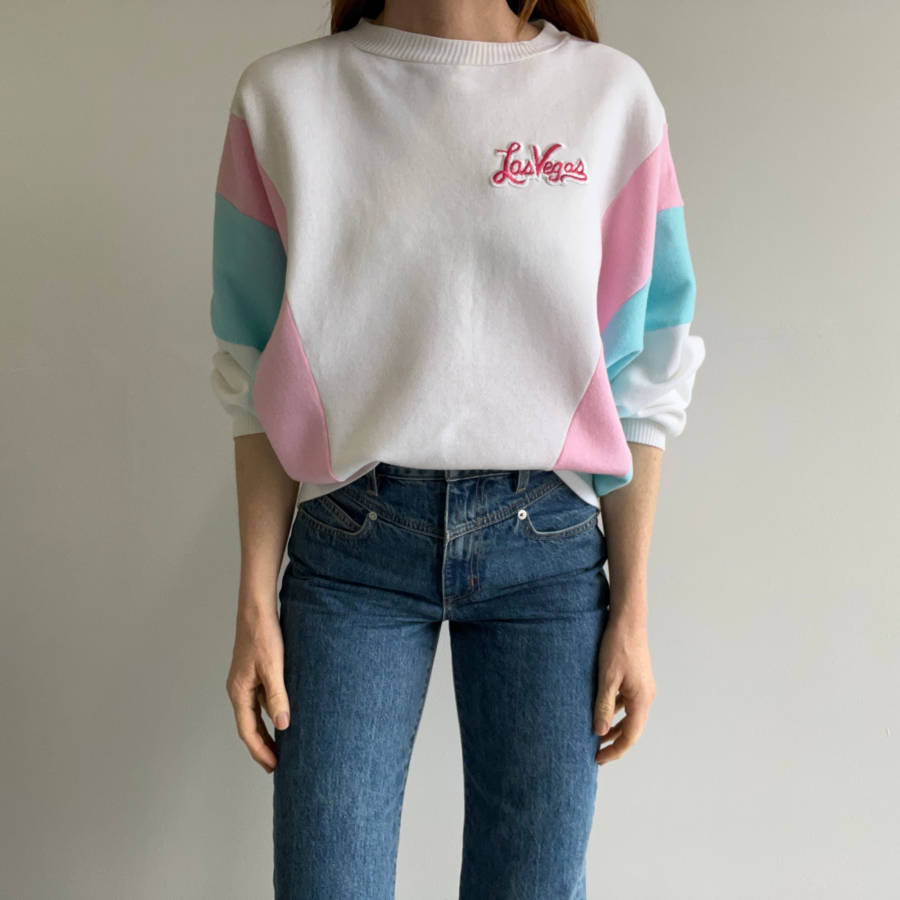 1980s Las Vegas Color Block Dolman Sleeve Incredible Sweatshirt