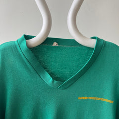 1960s/70s Faded Green Ann Taylor (!!!) V Neck Sweatshirt