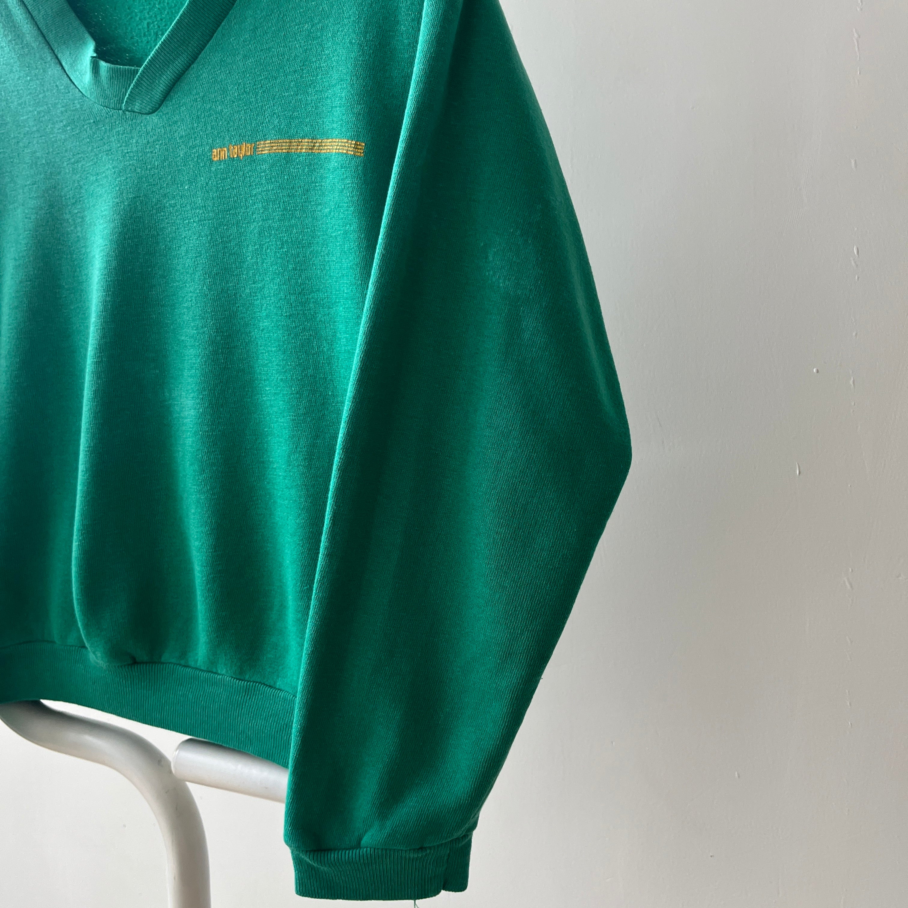 1960s/70s Faded Green Ann Taylor (!!!) V Neck Sweatshirt