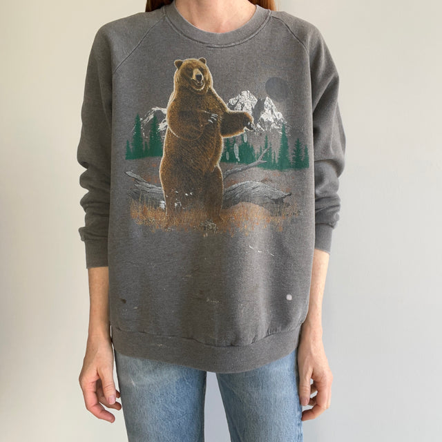 1980s Paint Stained and Faded Bear Sweatshirt - !!!!