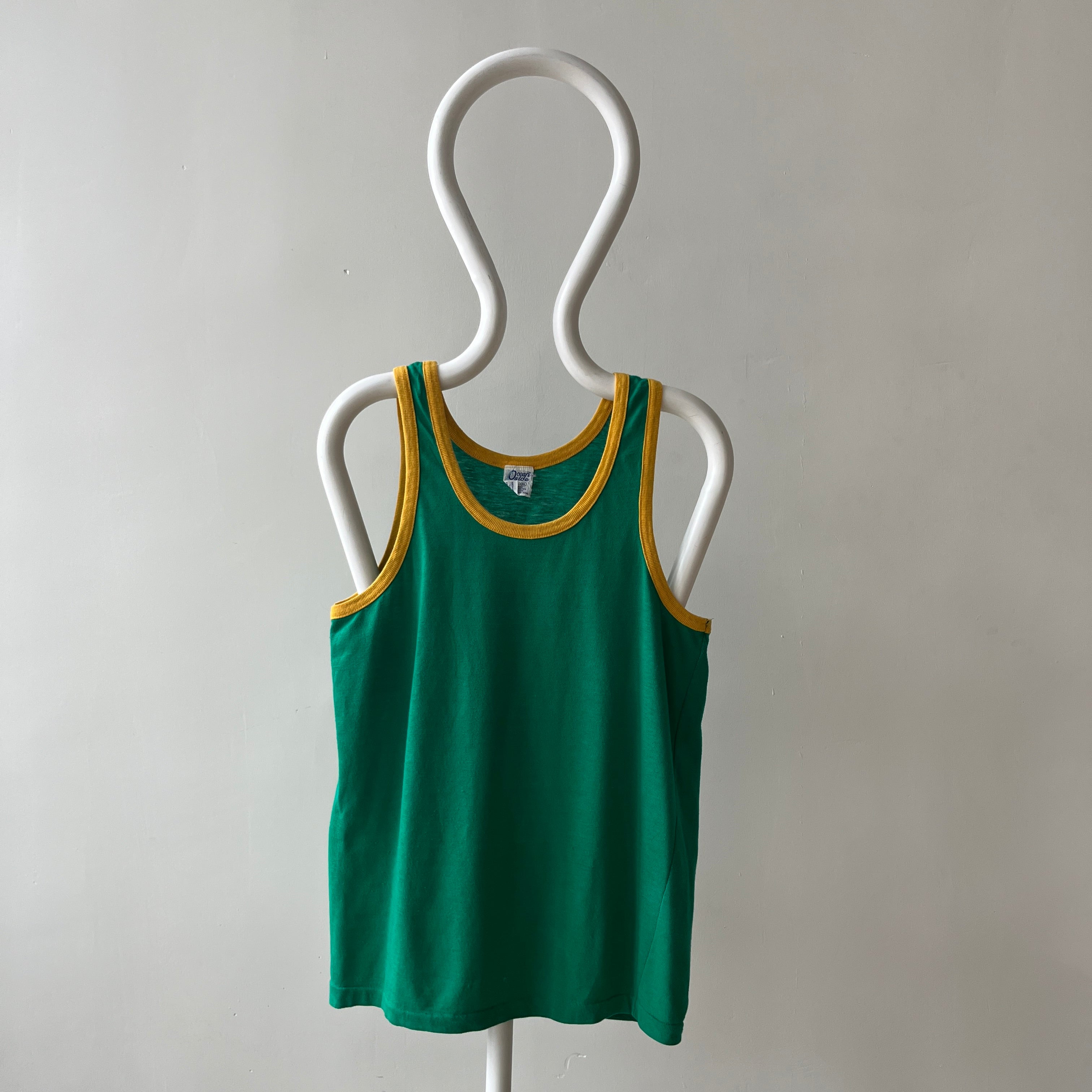 1970s/80s Green With Mustard Ribbing Tank Top - RAD