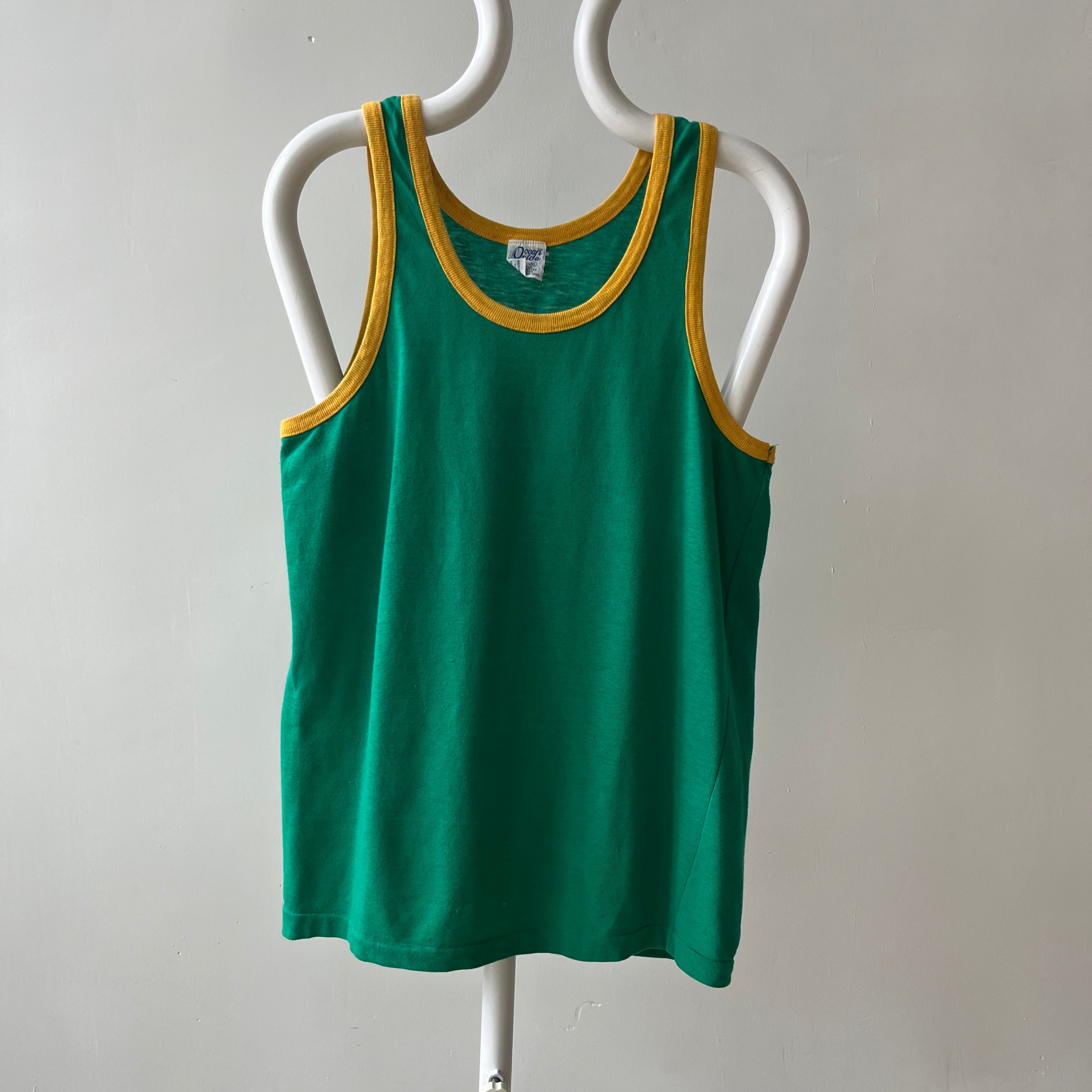 1970s/80s Green With Mustard Ribbing Tank Top - RAD