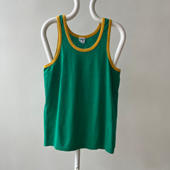 1970s/80s Green With Mustard Ribbing Tank Top - RAD