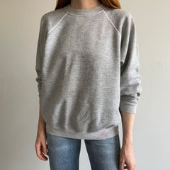 1970s Super Rad Super Stained Contrast Stitching Blank Gray Raglan