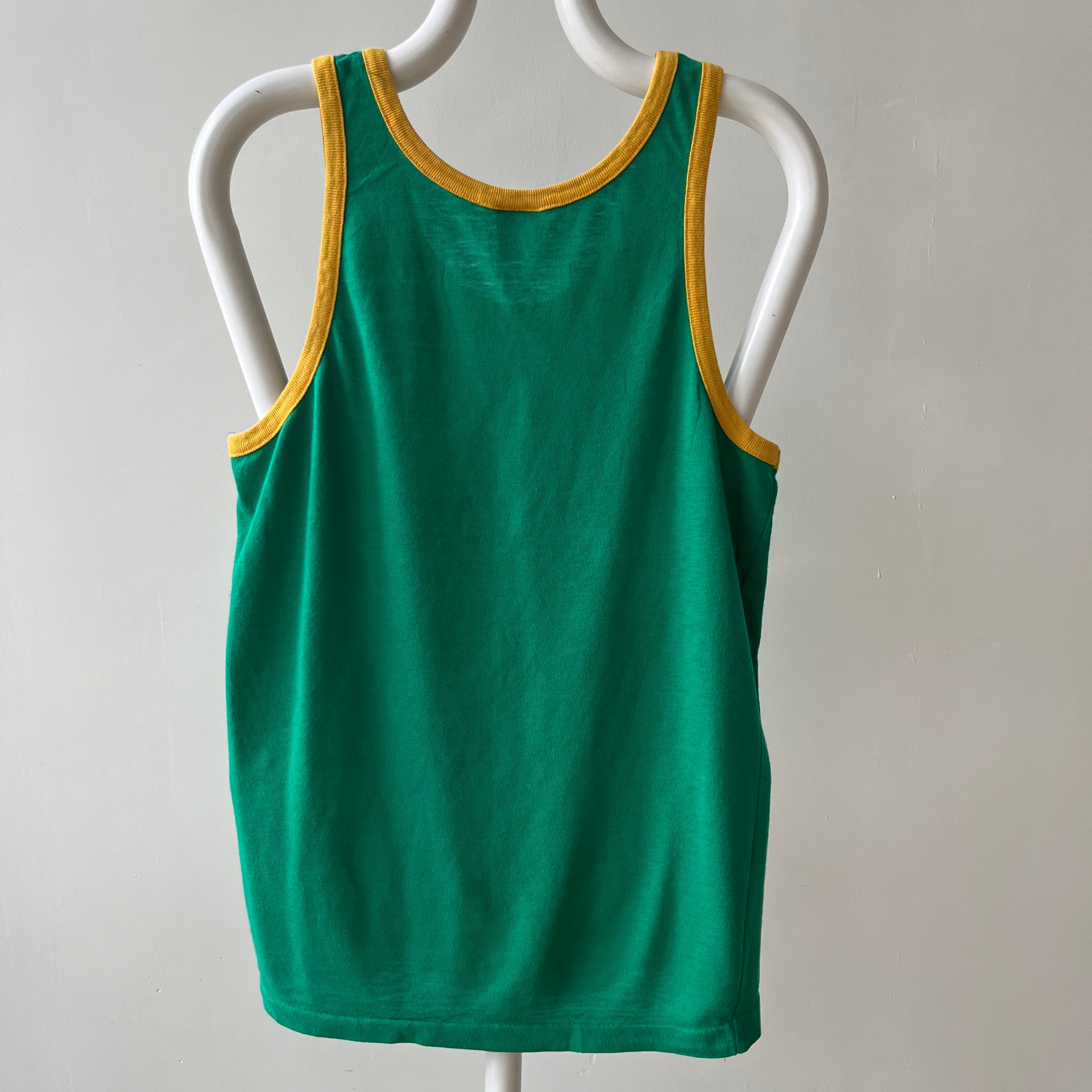 1970s/80s Green With Mustard Ribbing Tank Top - RAD