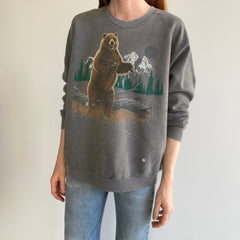 1980s Paint Stained and Faded Bear Sweatshirt - !!!!