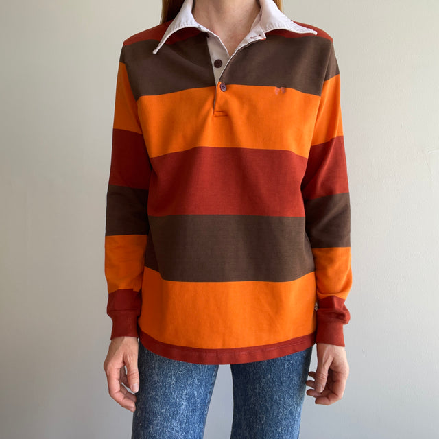 1970s Hang Ten Striped Rugby Shirt with Replaced Buttons