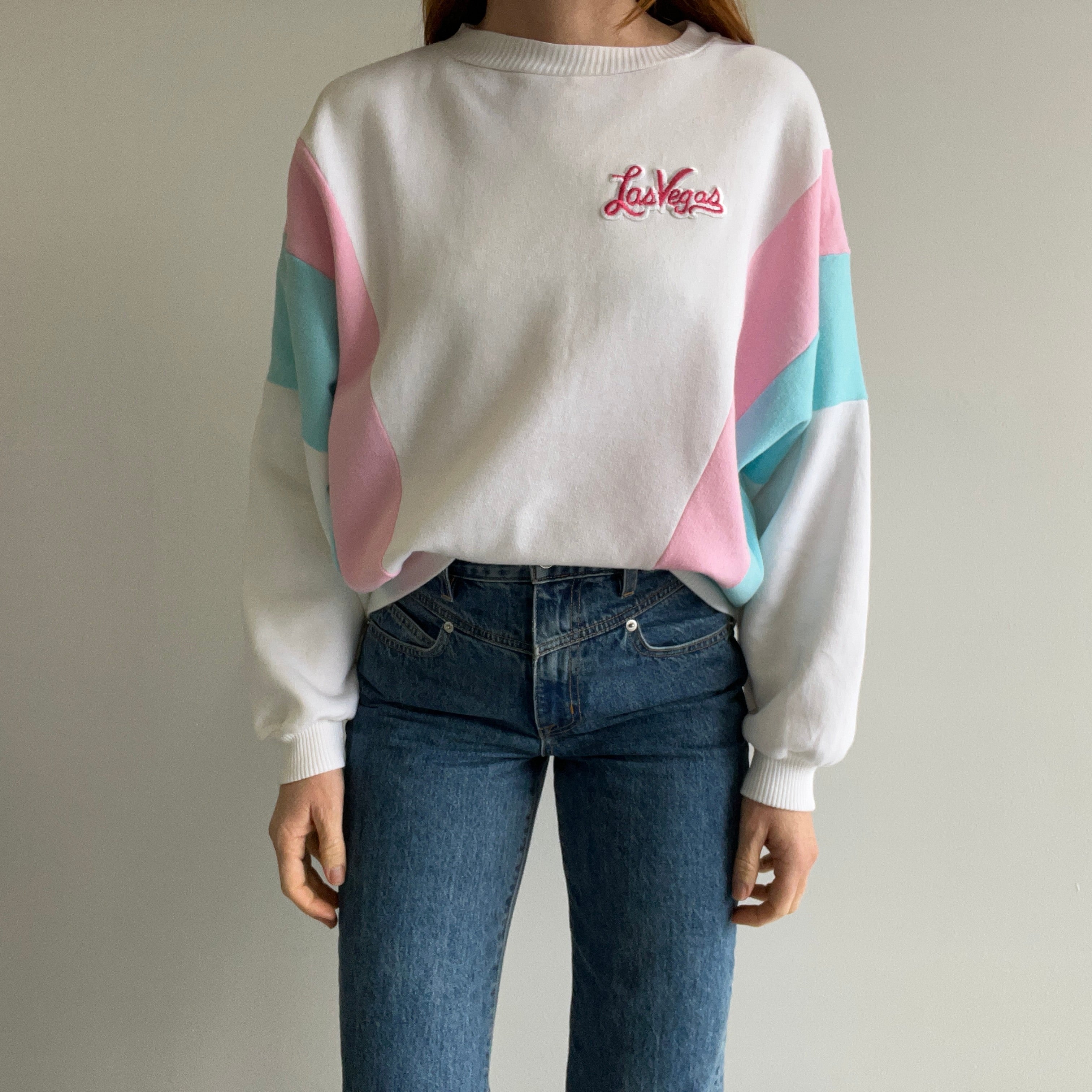 1980s Las Vegas Color Block Dolman Sleeve Incredible Sweatshirt