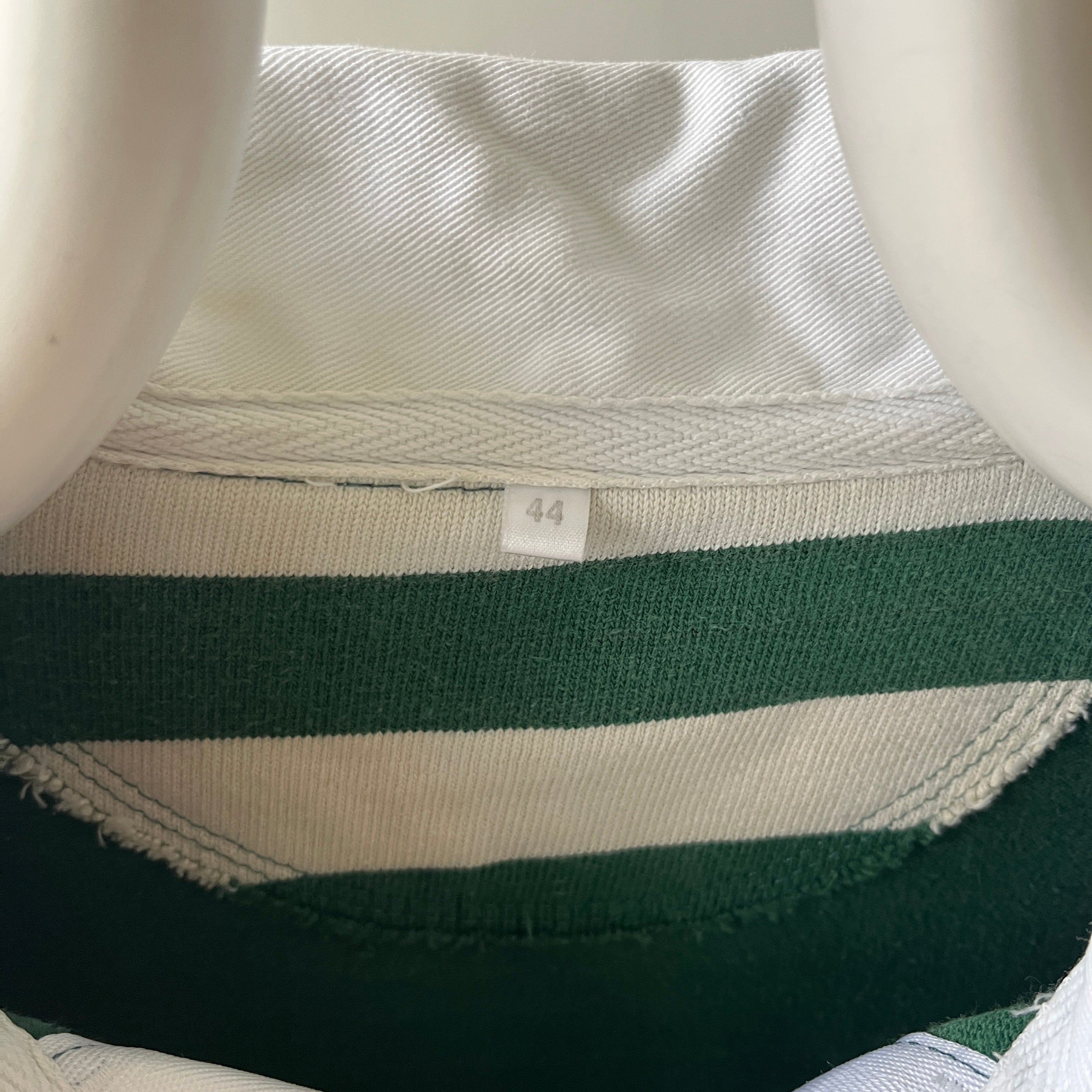 1990s Navy And Green Striped Three Quarter Sleeve Rugby T Shirt