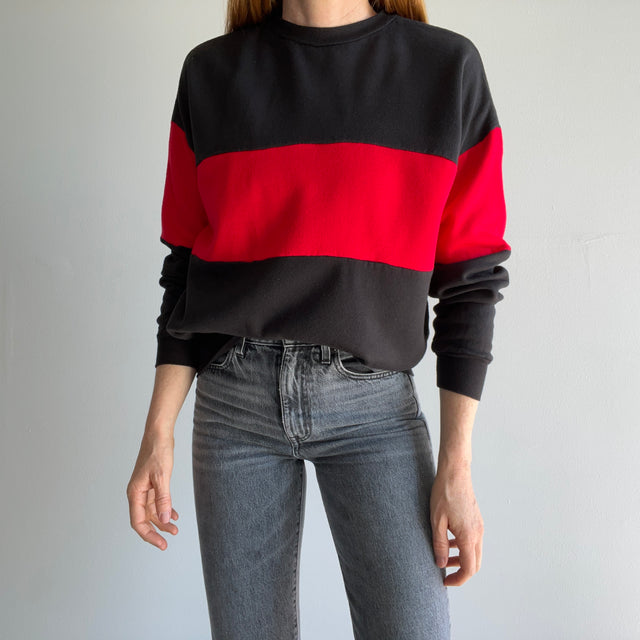 1970s Red and Black Color Block Sweatshirt