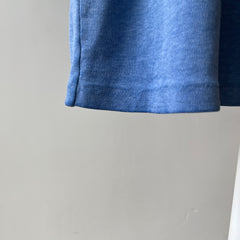 1970s Blank Faded Blue Pocket Ringer T Shirt - Cotton Knit