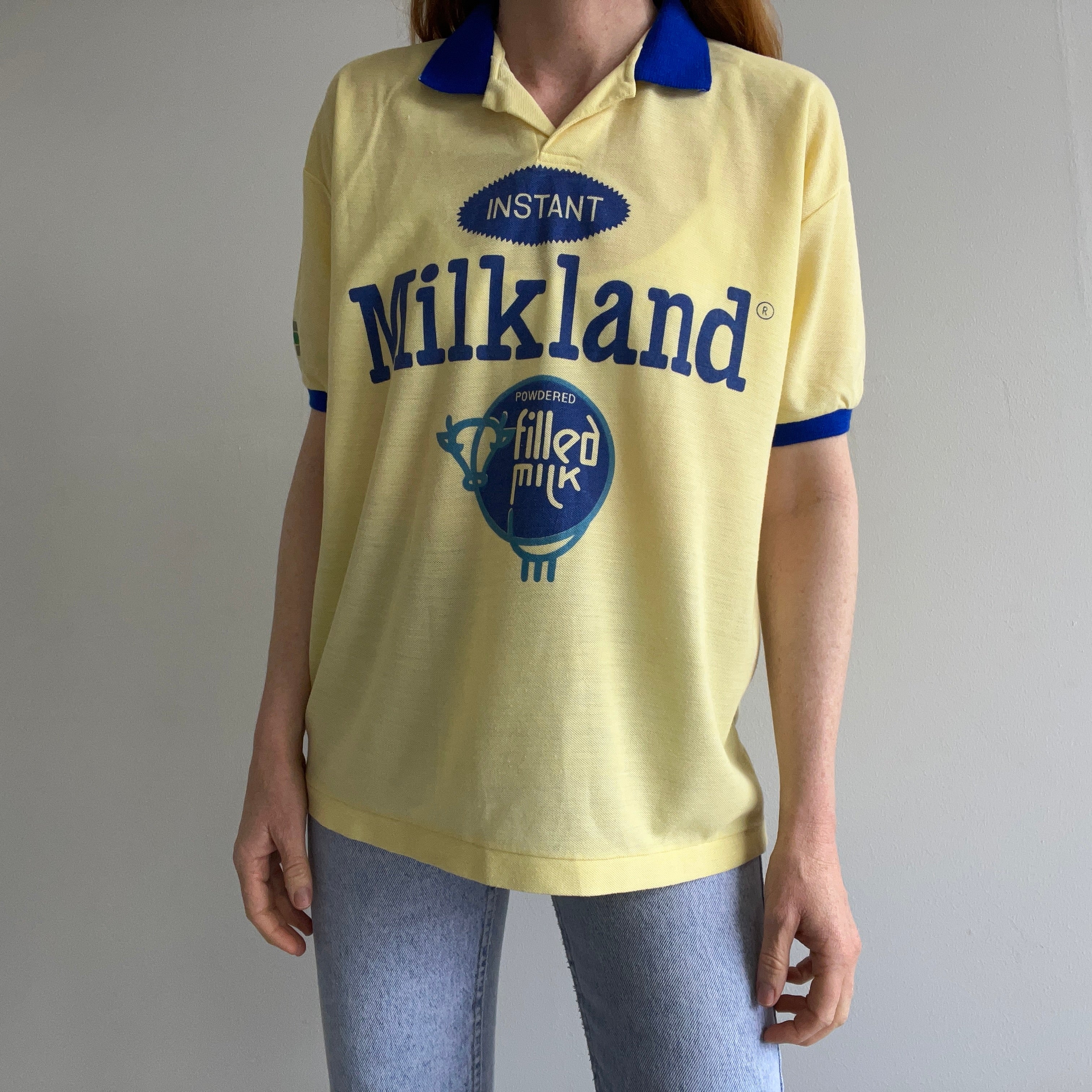 1980s Instant Milkland Powdered Milk SALES Thin Polo Shirt