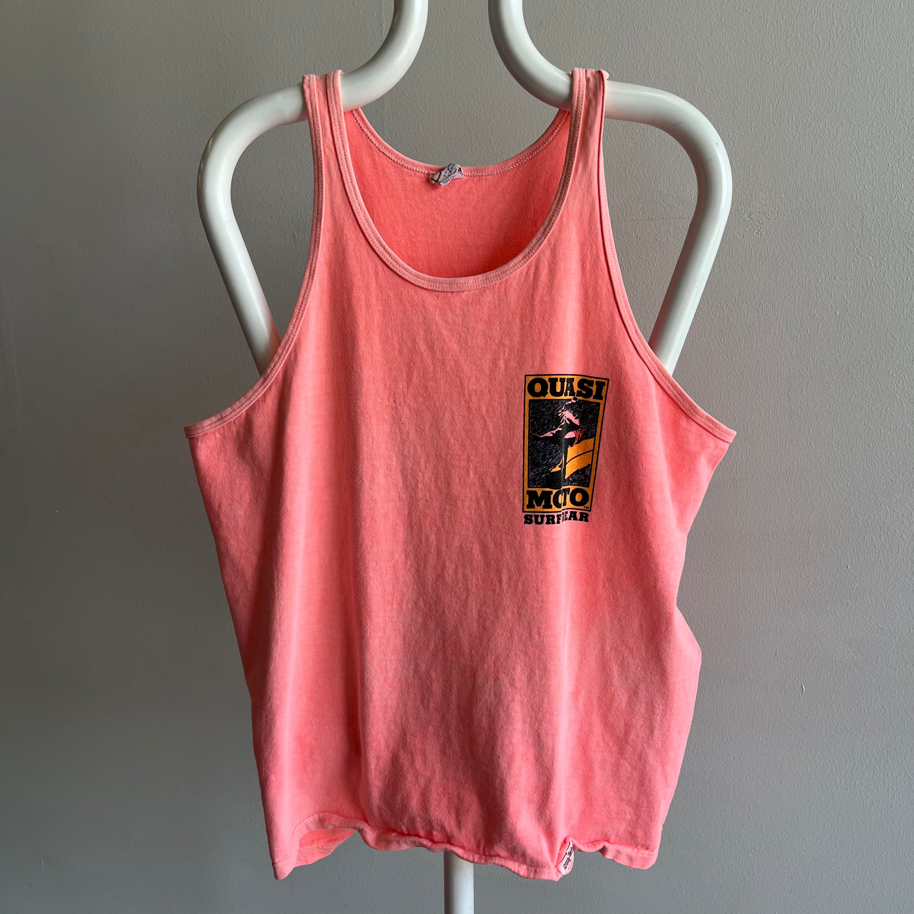 1980s Faded Neon Quasi Moto Surf Gear on a Crazy Shirts Tank