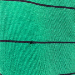 1970s/80s Green and Navy Striped Polo Style T Shirt - A Good One!