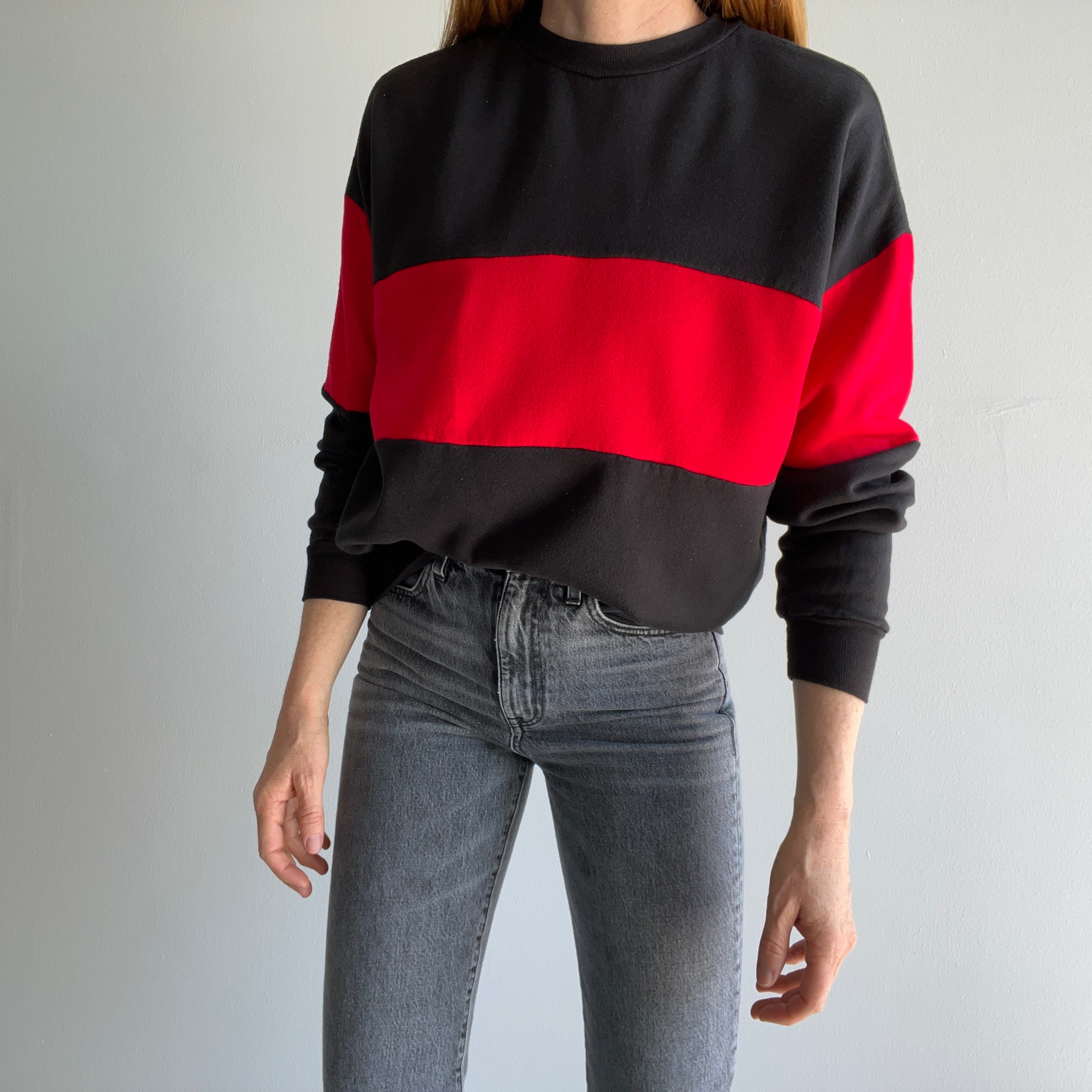 1970s Red and Black Color Block Sweatshirt