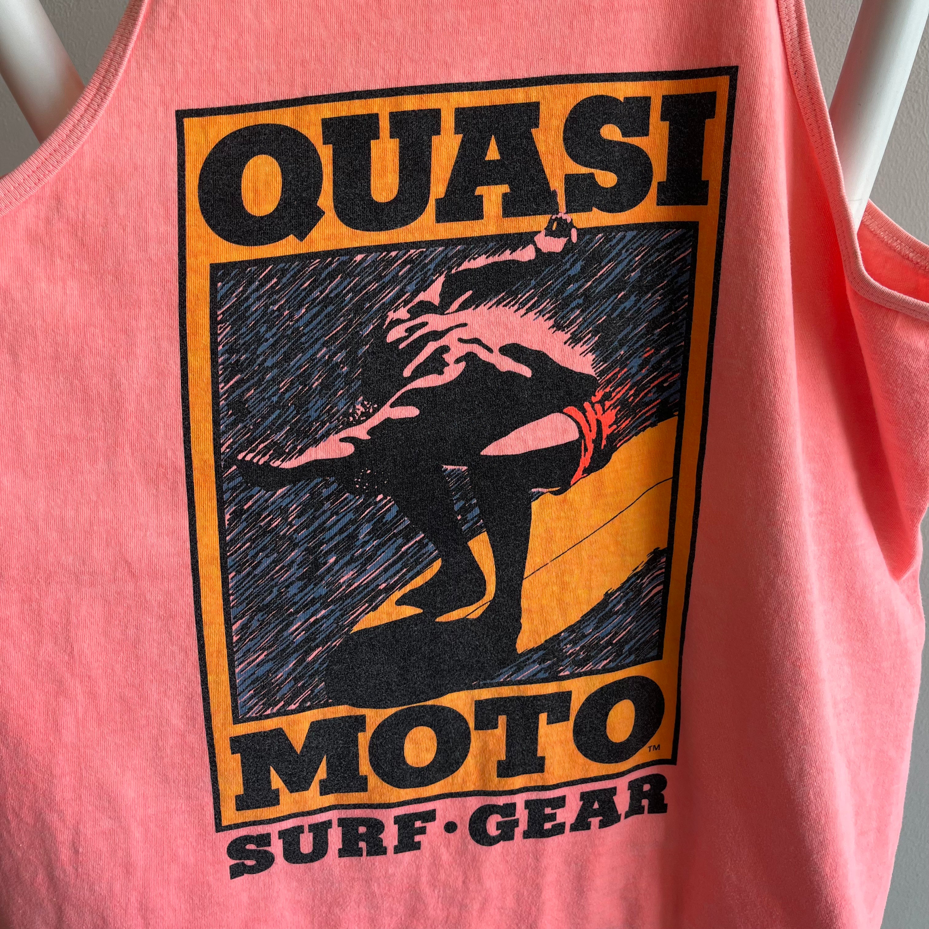 1980s Faded Neon Quasi Moto Surf Gear on a Crazy Shirts Tank