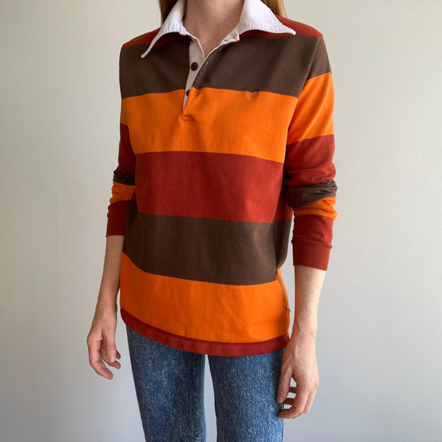 1970s Hang Ten Striped Rugby Shirt with Replaced Buttons