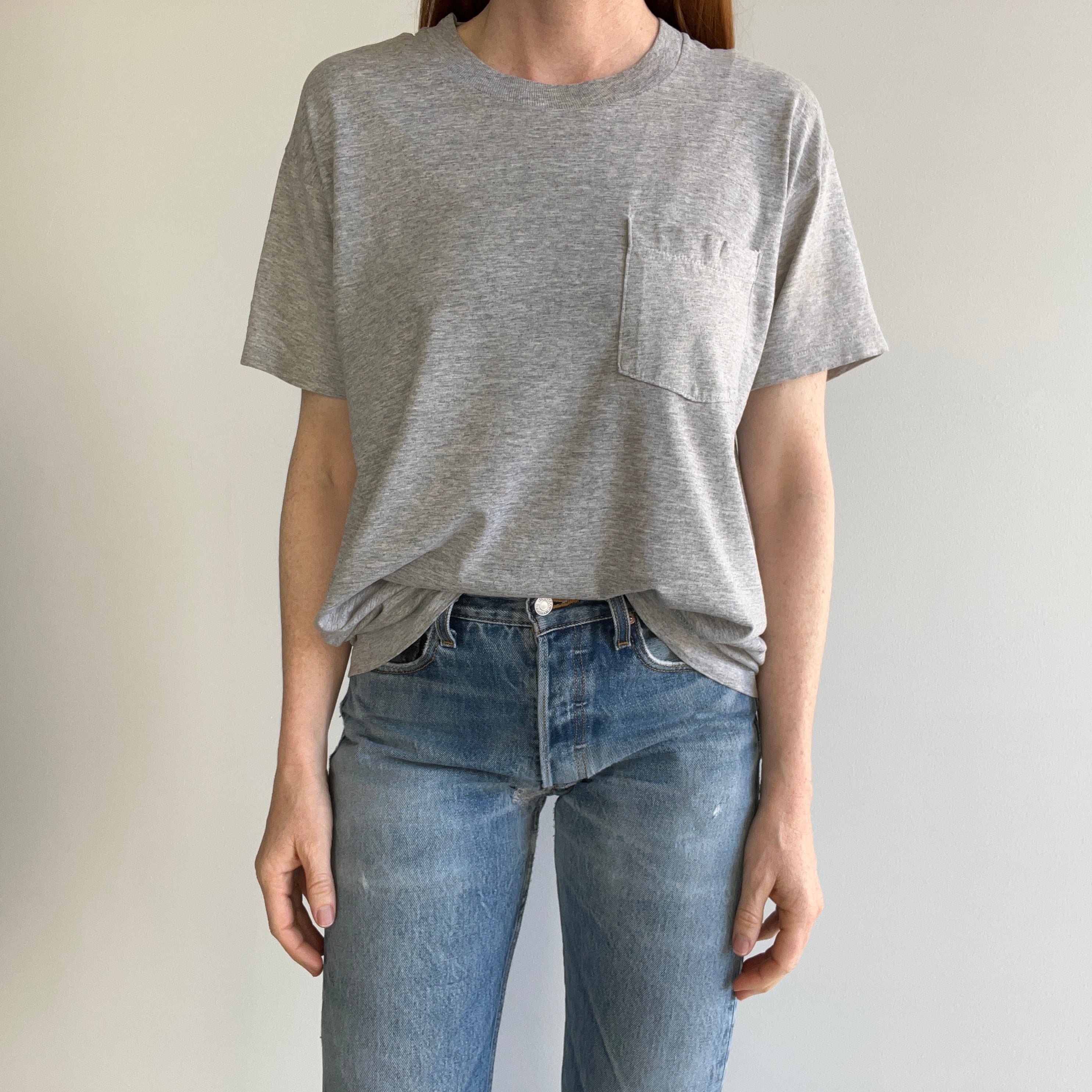 1980s Blank Gray FOTL Selvedge Pocket Soft and SLouchy T-Shirt